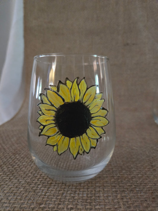 Hand painted Sunflower Wine glass